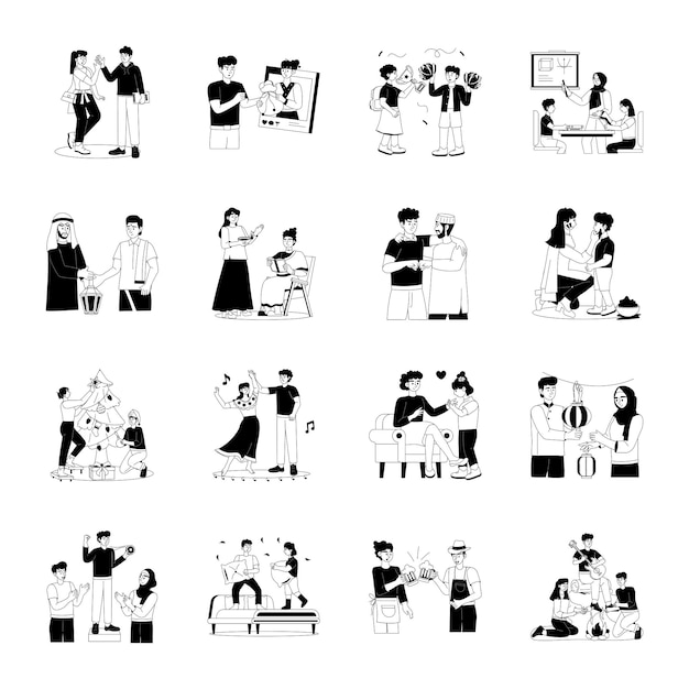 Conjunto de ilustrações de glifos de diversidade cultural
