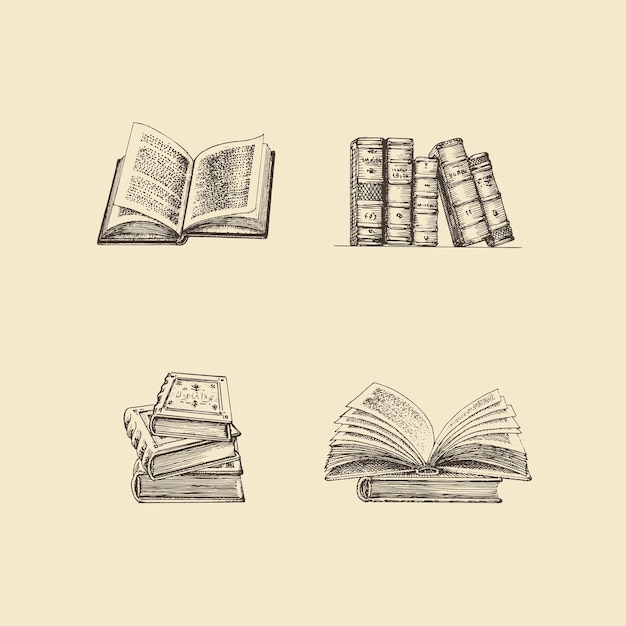 Conjunto de ilustrações de livros esboços em vetor