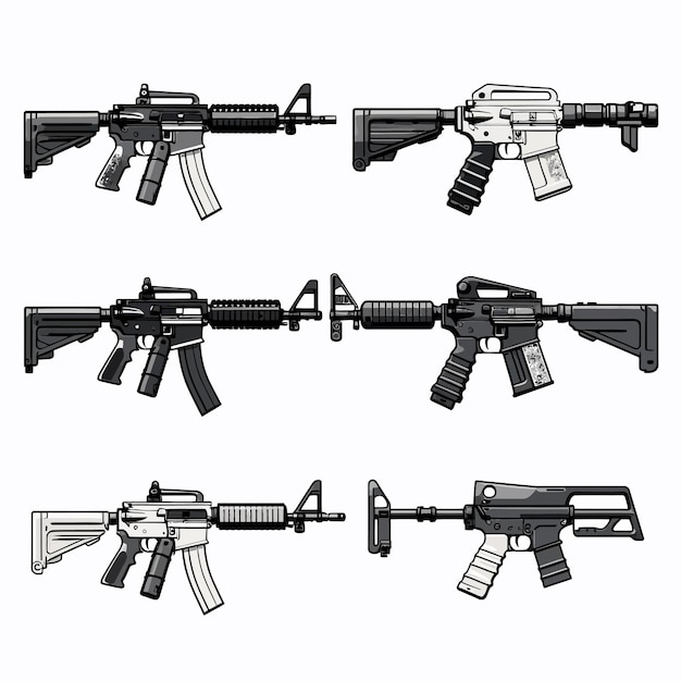 Vetor conjunto de ilustrações de rifle de assalto