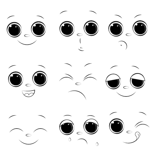 Vetor conjunto de ilustrações de várias emoções faciais x9