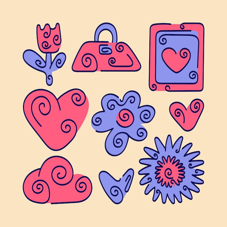 Vetor conjunto de ilustrações para presentes de dia dos namorados flores coração layout de design