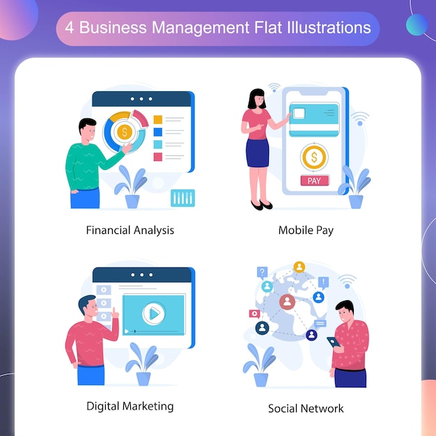 Conjunto de ilustrações planas de negócios 02
