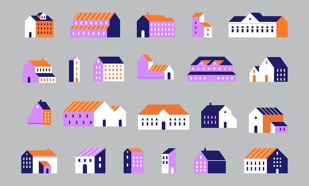 Conjunto de ilustrações simples do tipo casa de construção