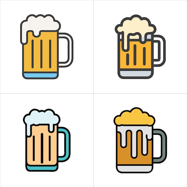 Conjunto de ilustrações vetoriais de copos de cerveja