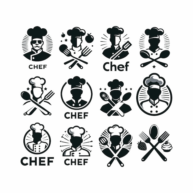 Conjunto de ilustrações vetoriais de logotipo de chef