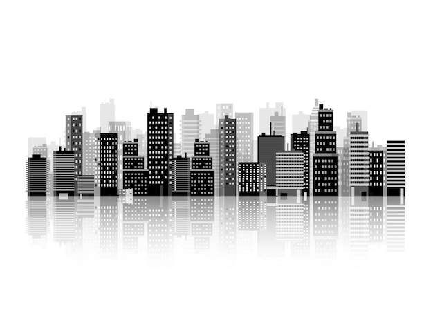 Conjunto de ilustrações vetoriais de silhuetas da cidade paisagem da cidade skyline panorama casas do centro da cidade