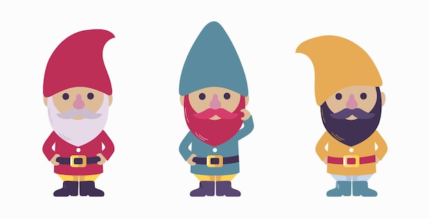 Conjunto de ilustrações vetoriais isoladas de gnomos bonitos