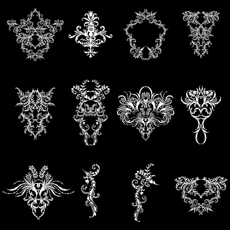 Vetor conjunto de ilustrações vetoriais ornamentais de damasco perfeitas para convites ou anúncios