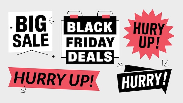 Conjunto de ilustrações vetoriais para ofertas de tempo limitado da Black Friday e banners de grandes vendas