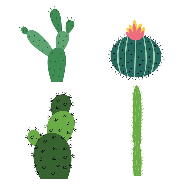 Conjunto de imagens de ícones de arte vetorial de plantas de cacto