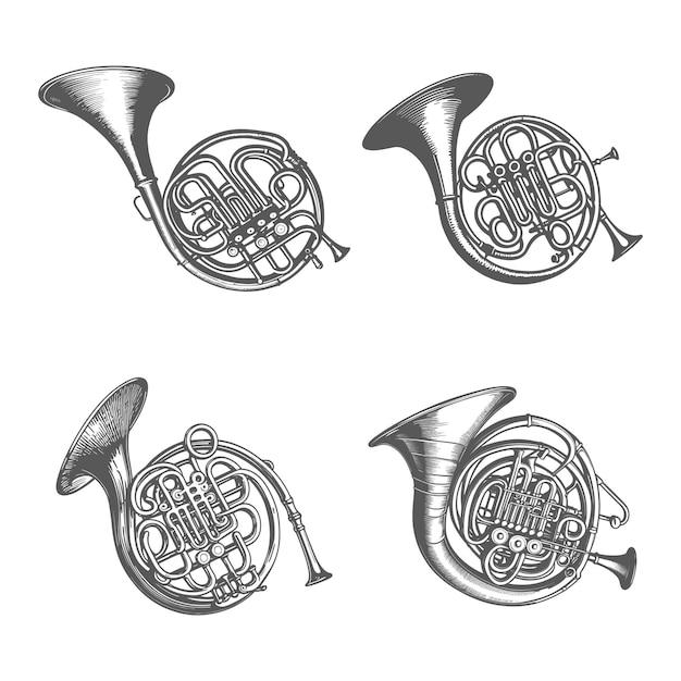 Conjunto de imagens de um chifre com as palavras a palavra sobre ele