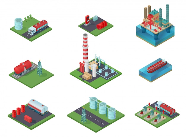 Conjunto de indústria de petróleo isométrica