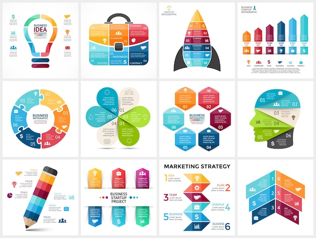 Conjunto de infográfico vetorial modelo de apresentação diagrama de círculo gráfico 6 etapas de opções