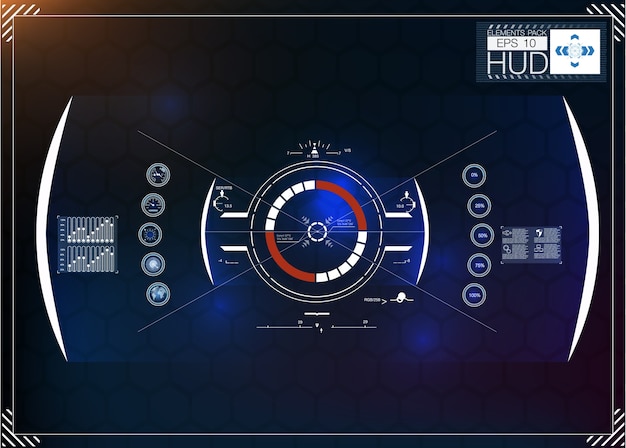 Vetor conjunto de infográficos azuis futuristas como display head-up. exibir elementos de navegação para a web e aplicativos.