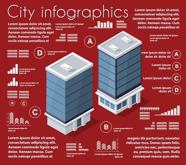 Conjunto de infográficos da indústria de mapas de cidade isométricos