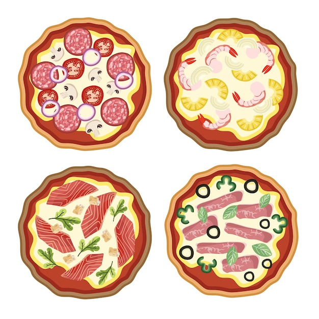 Vetor conjunto de ingredientes para pizza em restaurante de comida