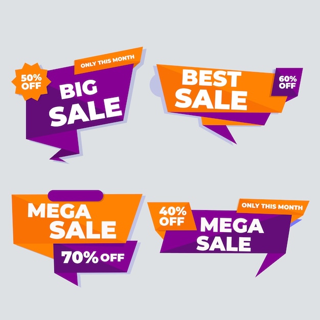 Conjunto de insígnias de venda Etiquetas e rótulos de qualidade de venda Modelo de banner de compras Insígnia de oferta especial sa