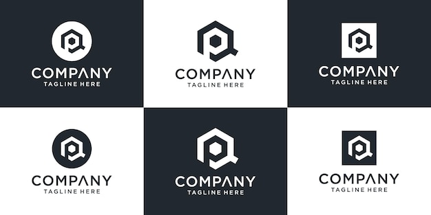 Conjunto de inspiração criativa de design de logotipo de letra de monograma qp