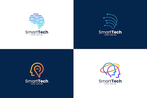 Conjunto de inspiração de design de logotipo de conexão de cabeça humana digital para inteligência artificial