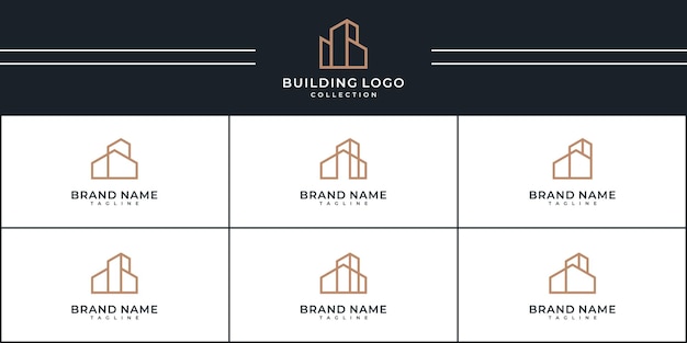 Conjunto de inspiração de design de logotipo de edifícios imobiliários