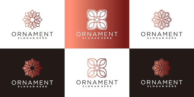 Conjunto de inspiração de design de logotipo de flor de ornamento vetor premium