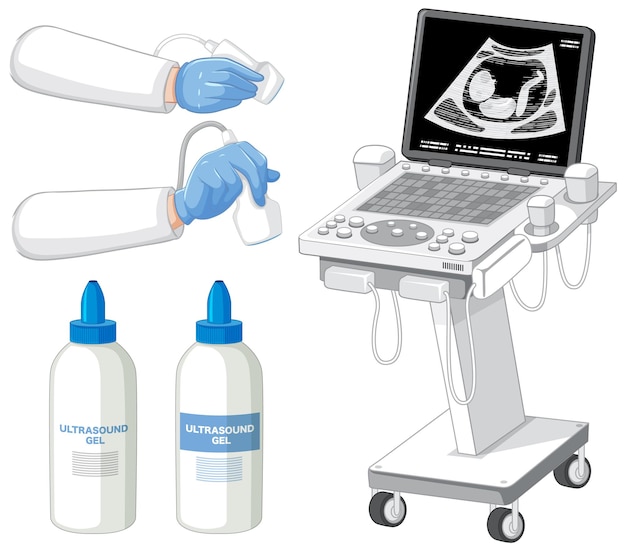 Vetor conjunto de instrumentos médicos para ultrassom de gravidez