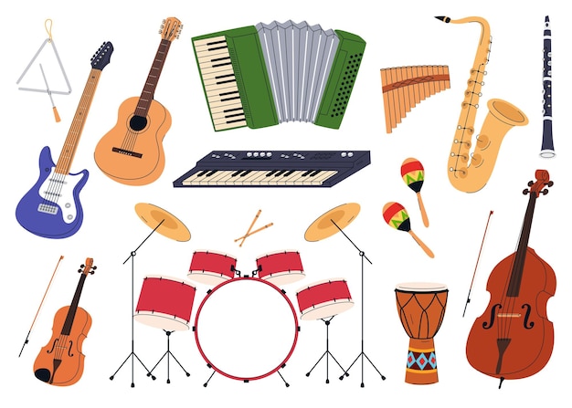 Conjunto de instrumentos musicais Instrumentos musicais de percussão de sopro de cordas