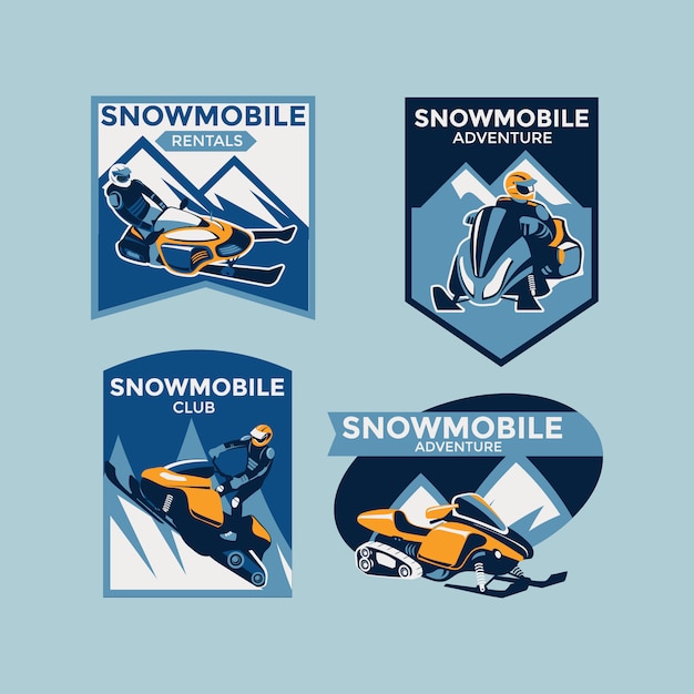 Conjunto de inverno moderno colorido snowmobile emblemas, distintivos