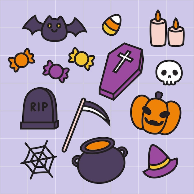 Vetor conjunto de itens de halloween ilustração vetorial