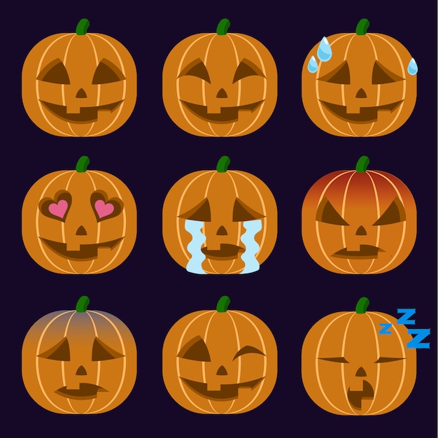 Conjunto de jack-o-lantern emoticon adesivo isolado