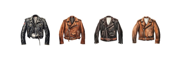 Vetor conjunto de jaquetas de couro de bicicleta vintage desenho de ilustração vetorial