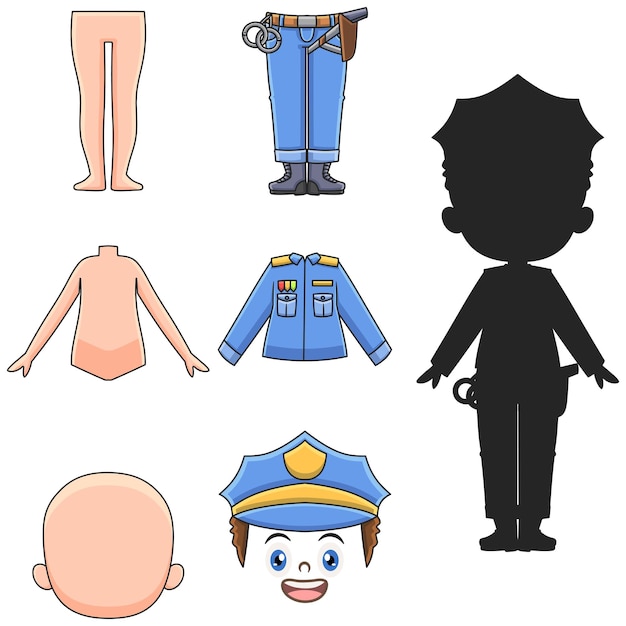 Conjunto de jogo de quebra-cabeça de ilustração de desenhos animados da  polícia