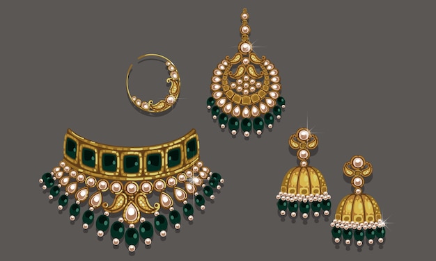 Vetor conjunto de joias de noiva indiana