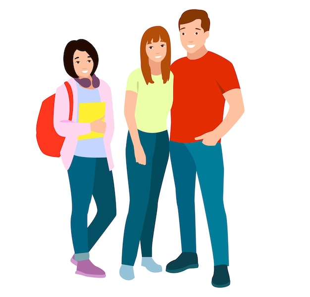Conjunto de jovens homens e mulheres de cores diferentes grupo de personagens de desenho animado de silhuetas de pessoas de negócios em pé estudantes projetam conceito de ícone plano isolado em fundo branco