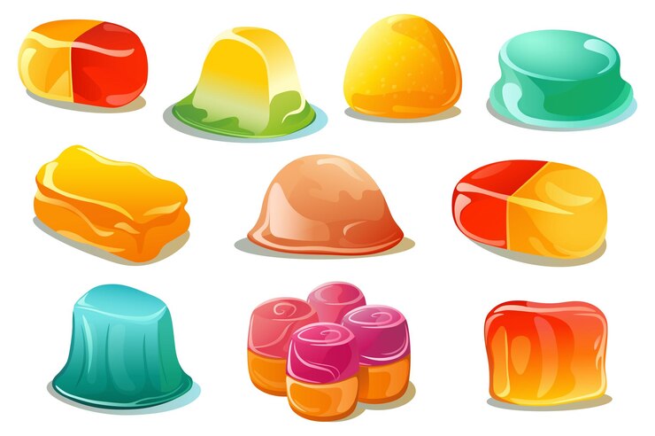 Vetor conjunto de jujubas este conjunto de ilustração apresenta jujubas coloridas e divertidas em um estilo simples