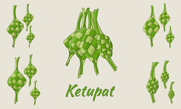 Conjunto de ketupat desenhado à mão