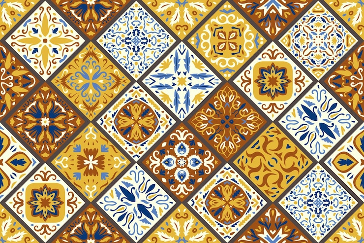 Vetor conjunto de ladrilhos de azulejo estampados fundo sem costura padrão colorido abstrato geométrico patchwork coleção de azulejos em estilo turco decoração portuguesa e espanhola islam árabe