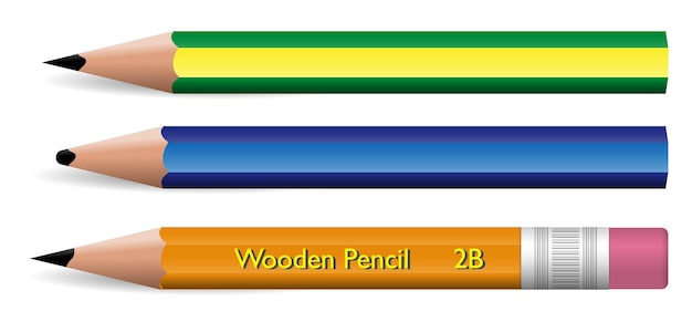 Vetor conjunto de lápis de madeira realistas coloridos isolados no branco. vetor eps