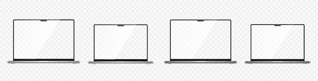 Vetor conjunto de laptop realista. computador portátil ou computador portátil com tela de 14 e 16 polegadas. maquete de laptops 3d. tela em branco isolada em fundo transparente - vetor de ações.
