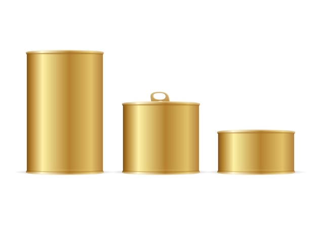 Conjunto de latas de ouro. tamanho diferente para o seu negócio. ilustração vetorial