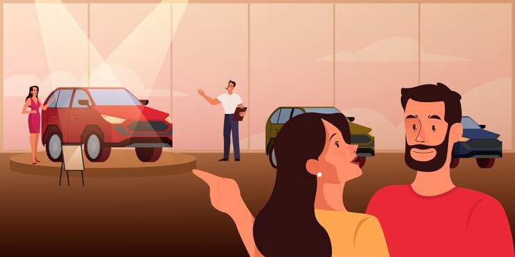 Vetor conjunto de lazer e entretenimento. pessoas passando tempo em um espaço público. mulher e homem na apresentação do carro. pessoas na exposição de carros. visitantes e interior do salão de automóveis.