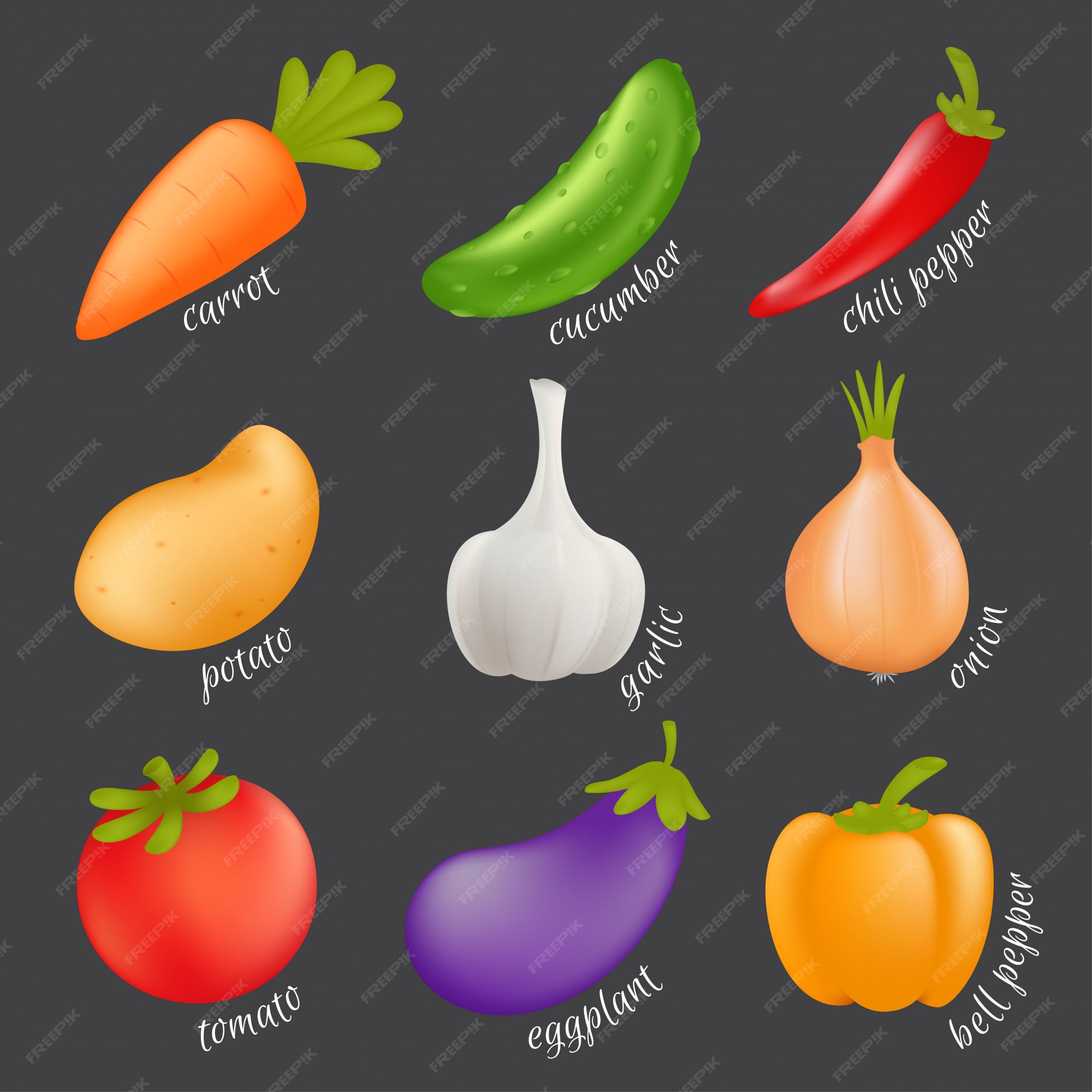 Vegetais Dos Desenhos Animados, Aipo, Abobrinha, Cebola, Cenoura E  Couve-flor. Vegetal Orgânico Fresco, Repolho De Comida Vegetariana E  Pepino. Conjunto De Símbolos Isolados De Vetores De Vegetais Royalty Free  SVG, Cliparts, Vetores