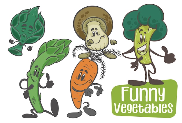 Conjunto de legumes Personagem de desenho animado Vector fundo isolado