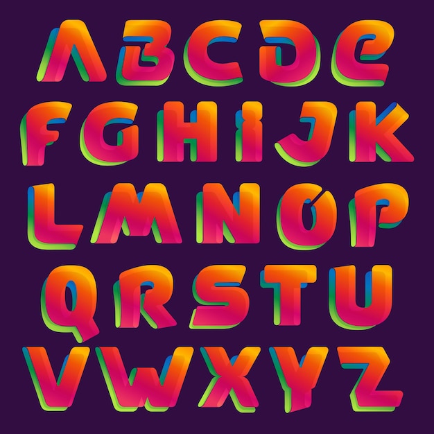 Conjunto de letras coloridas do alfabeto. estilo de fonte