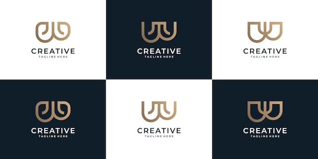 Conjunto de letras de linha com elementos de design de logotipo dourado