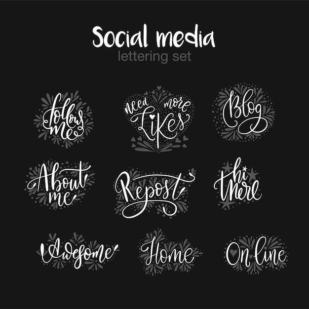 Conjunto de letras de mídia social digite a frase do rótulo