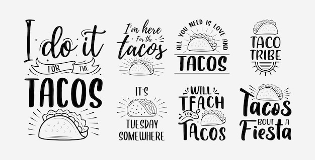 Conjunto de letras de taco com ilustração vetorial cinco de mayo engraçado mão desenhada tipografia