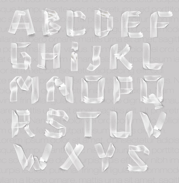 Vetor conjunto de letras do alfabeto de fita adesiva transparente.