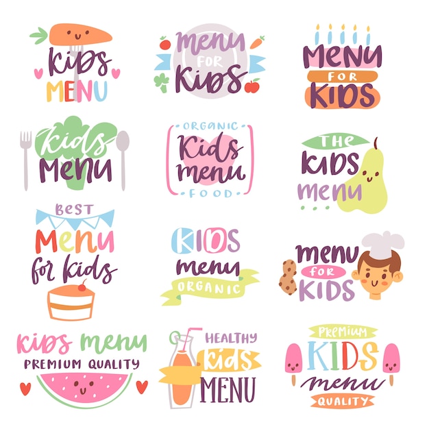 Conjunto de letras do menu infantil