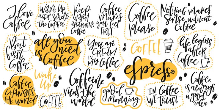Vetor conjunto de letras handdrawn sobre café